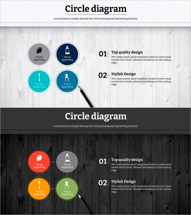 원목 배경의 그림 도구 다이어그램 – 스타일과 혁신