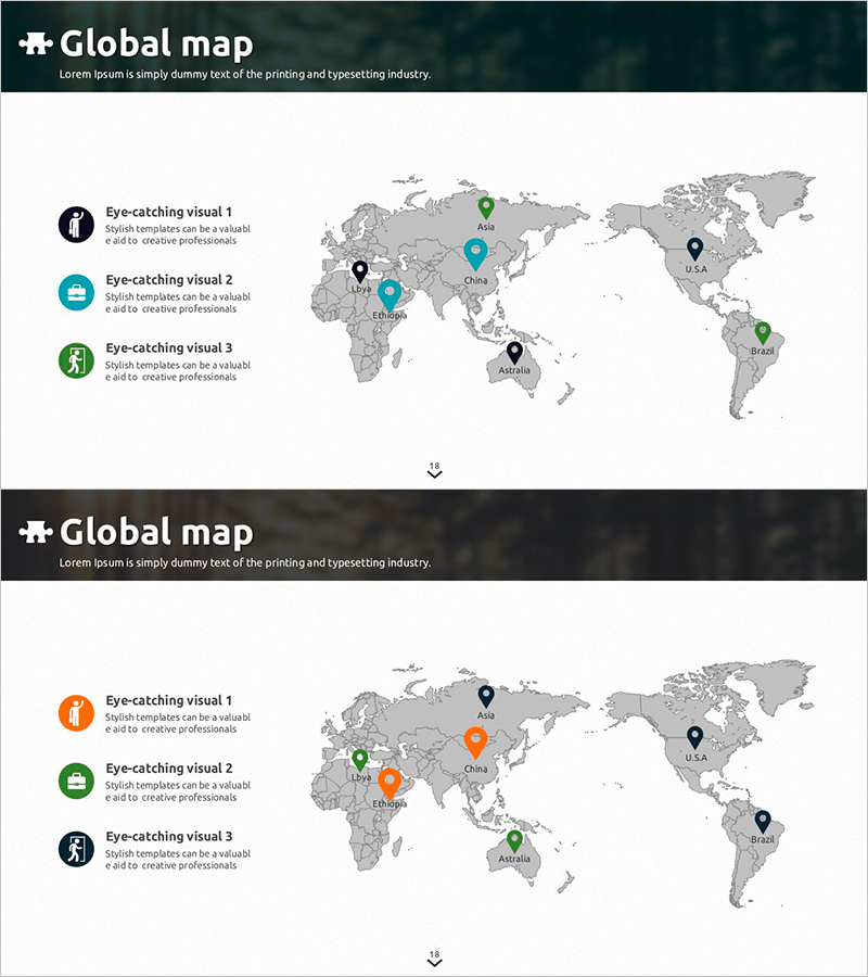 글로벌 맵과 위치 표시 – 시장 전략 및 분석
