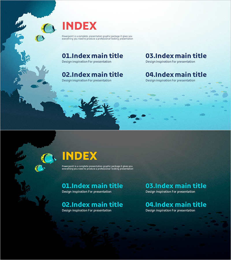 바다 테마의 와이드 PPT 목차 슬라이드