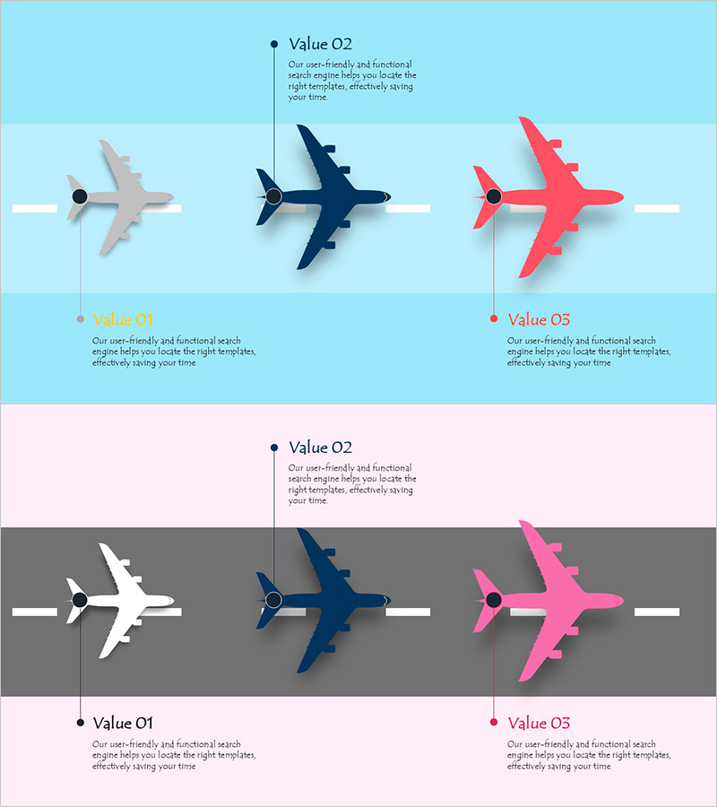 비행기 디자인과 설명 텍스트 슬라이드 – 클러스터 및 연결