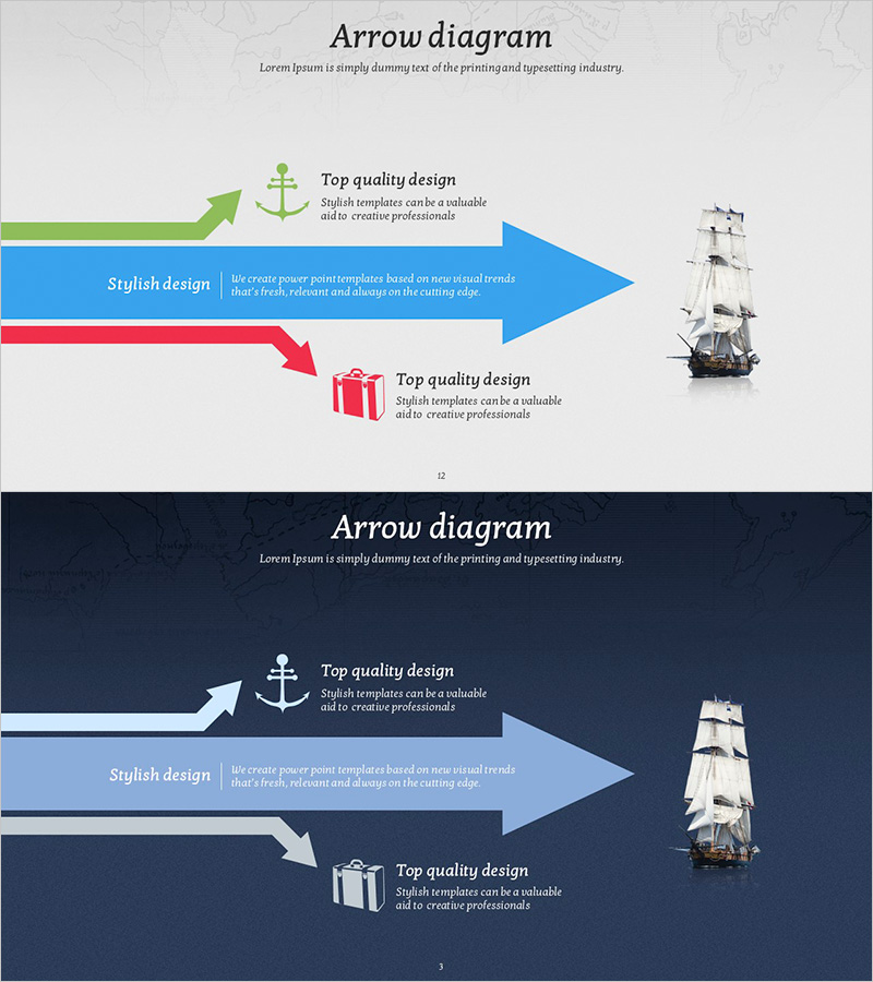 사업 향후발전방향 화살표 배 – 전략과 비전을 담은 다이어그램