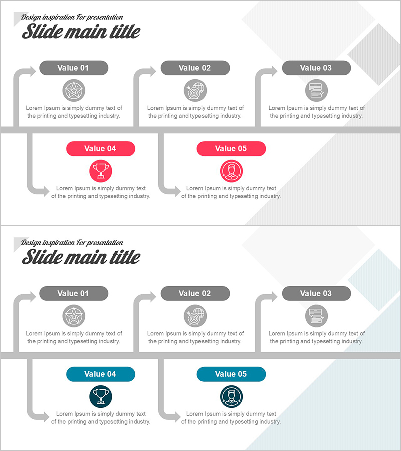U자형 순차 다이어그램 슬라이드 | 5단계 프로세스 PPT