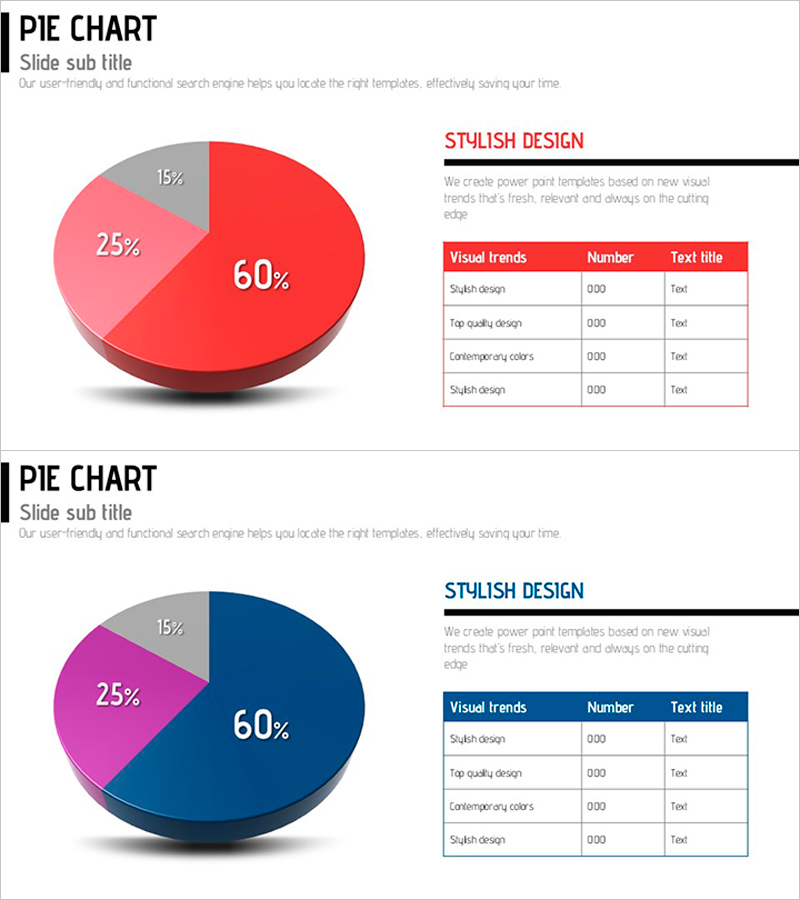 레드 블루 입체 파이차트 – 성과 시각화