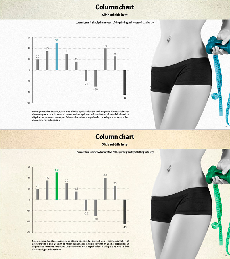 인바디 차트를 시각화한 세로 막대 그래프 슬라이드
