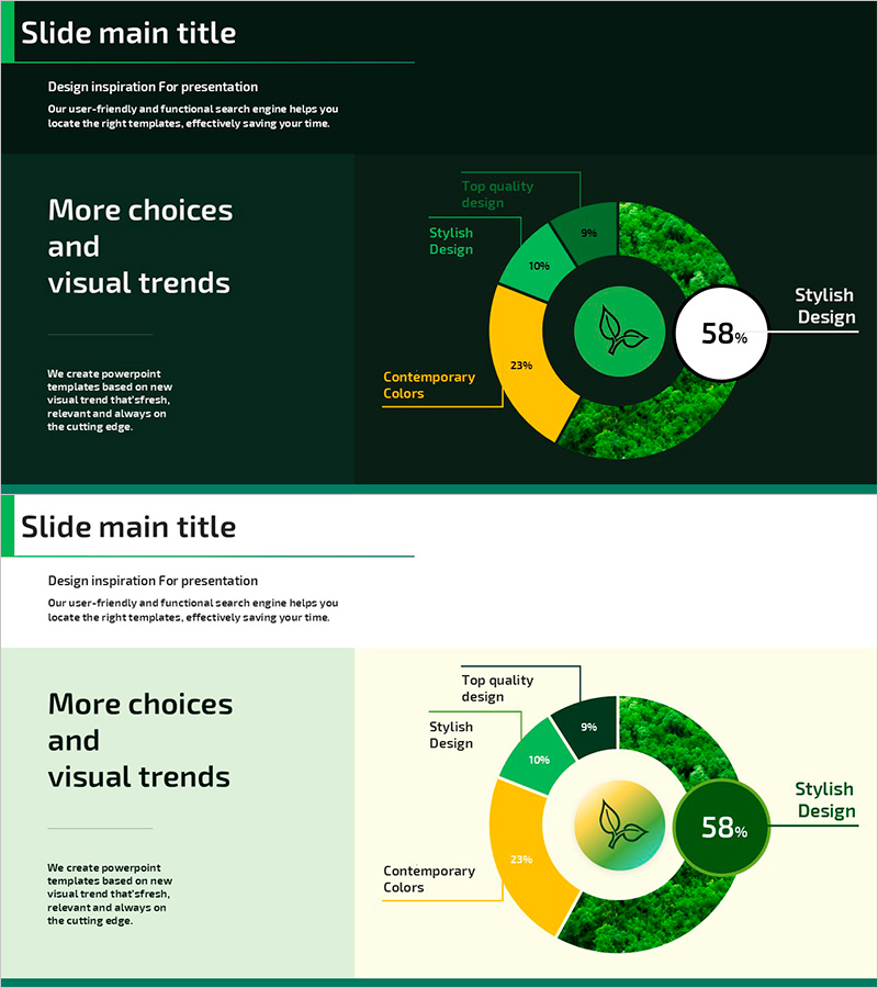 식물의 서식 환경을 강조한 원형 그래프 슬라이드