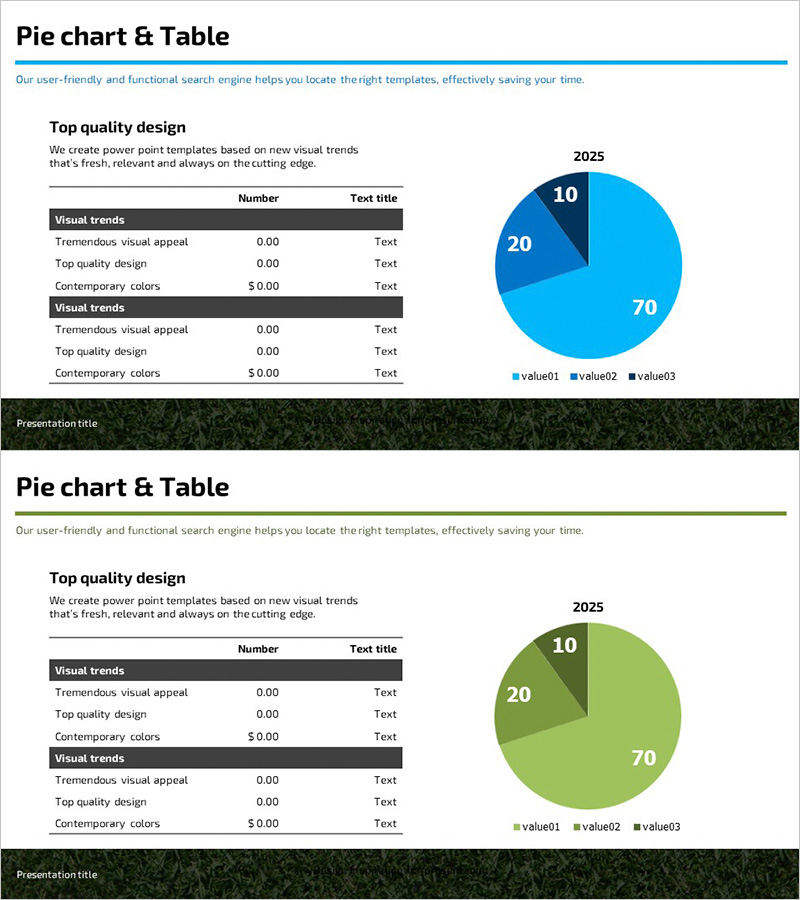 시장 점유율 파이차트 – 블루와 그린으로 시각화