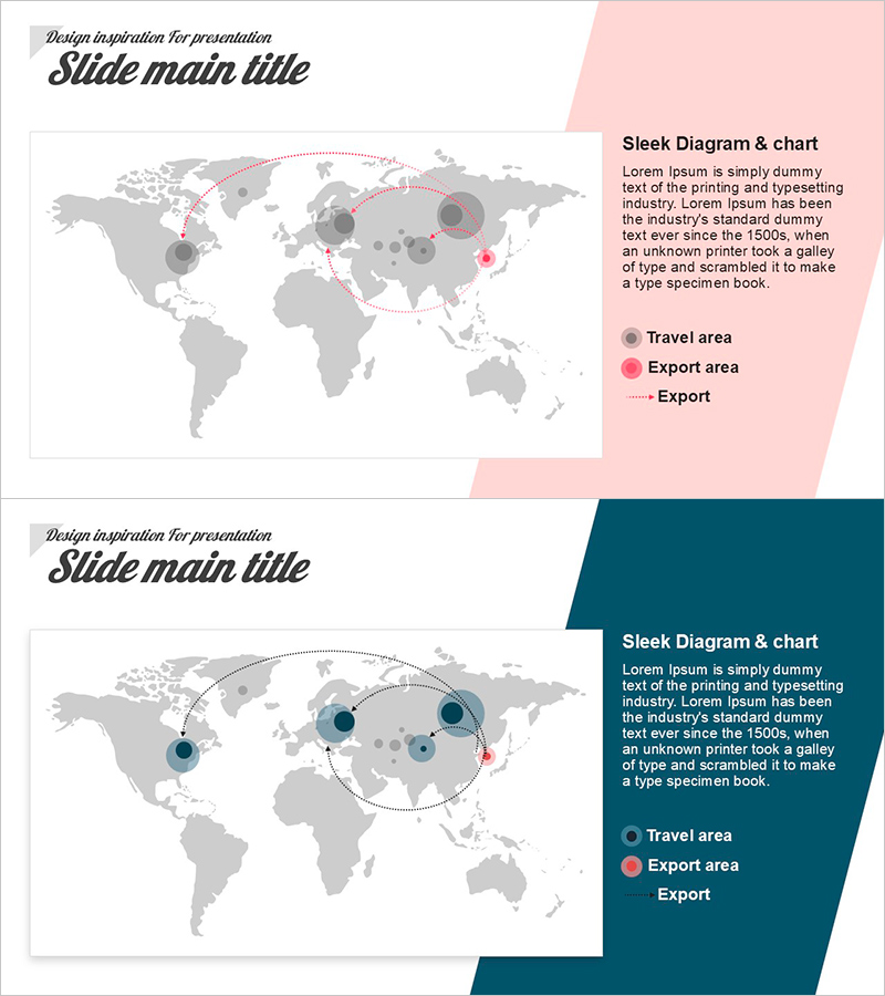 글로벌 수출 지역을 나타내는 지도 슬라이드 – 비즈니스 기회
