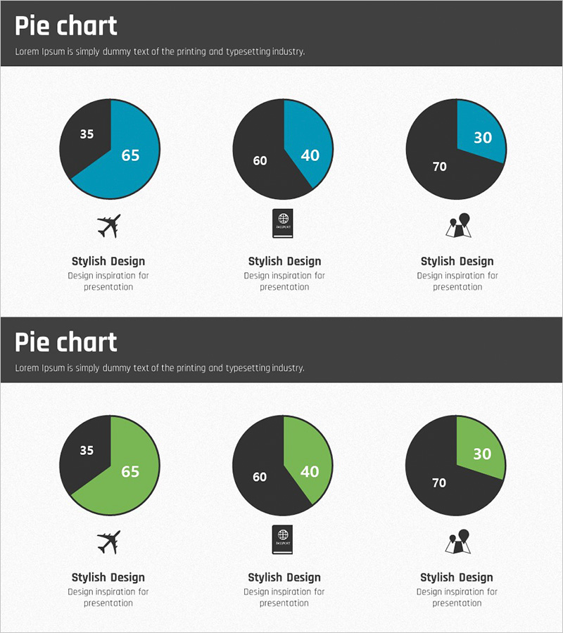 여행 아이콘 파이차트 슬라이드 - 시장 분석을 위한 필수 자료