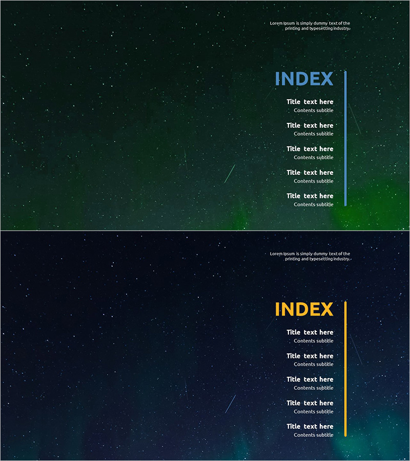 오로라 템플릿으로 구성된 목차 디자인