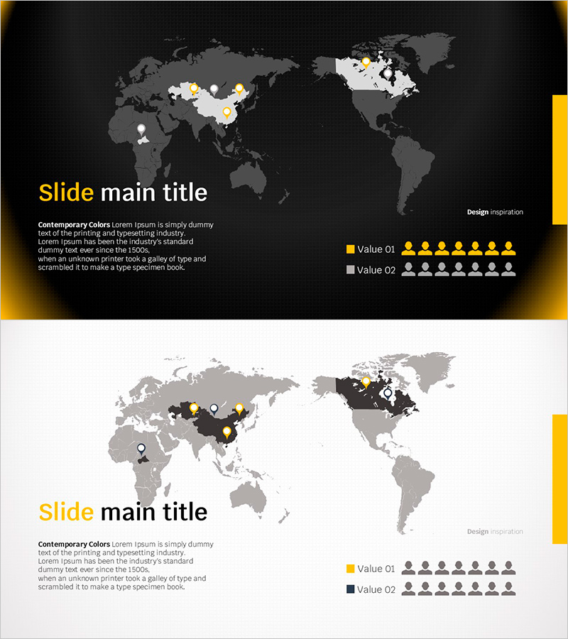 지도 기반 정보 제공 슬라이드 – 글로벌 시장 분석