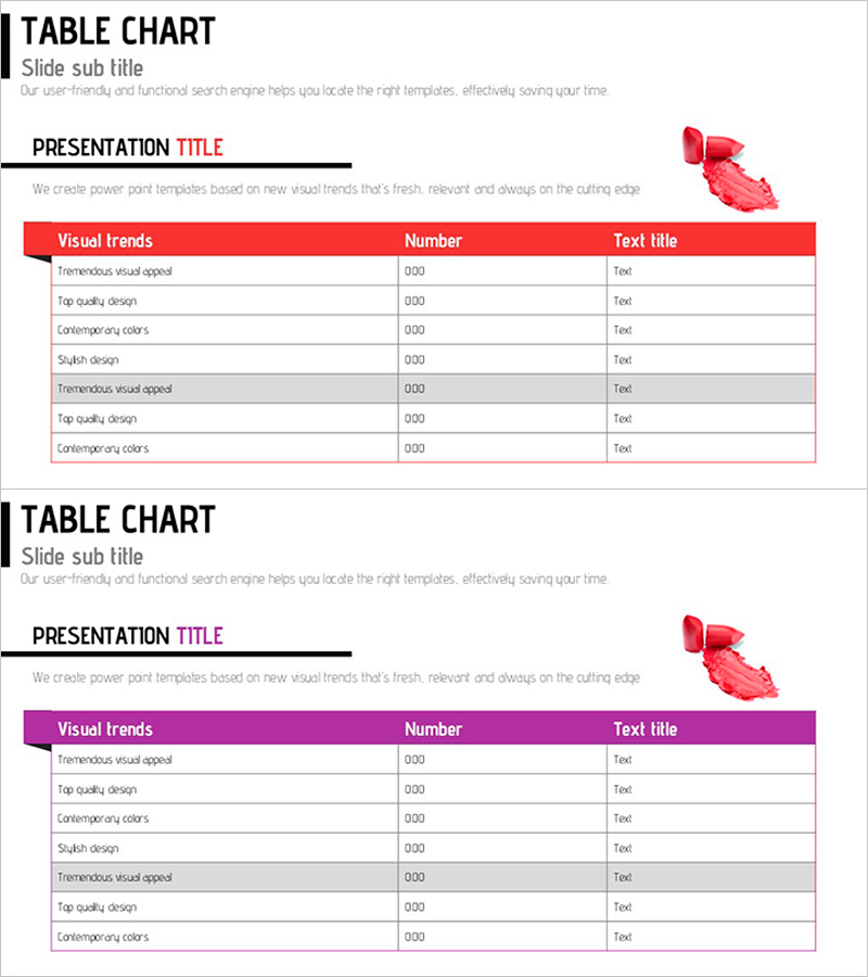 레드블루 테이블 차트 – 현대적 디자인과 스타일