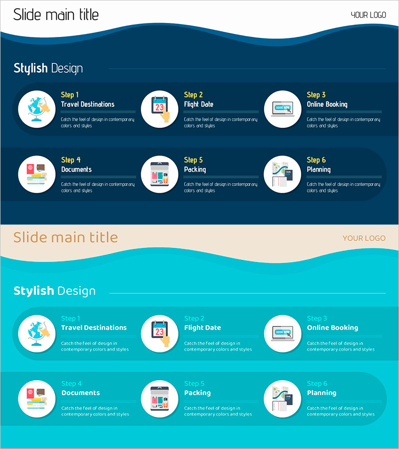 단계별 여행 계획을 시각화한 프레젠테이션 슬라이드