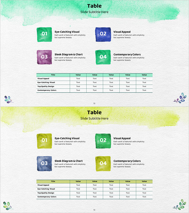 수채화 단계별 일정계획 테이블 – 감각적인 데이터 표현