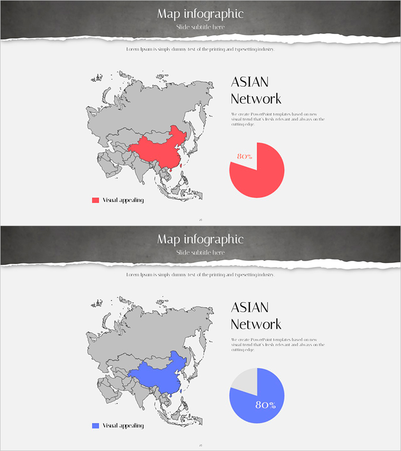 아시아 네트워크를 시각화한 파이형 슬라이드 – 글로벌 비즈니스 소개