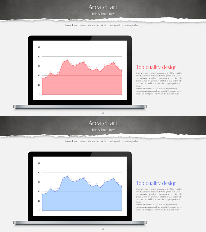 목업과 영역형 차트 프레젠테이션 슬라이드 – 시장 분석의 신뢰를 보다