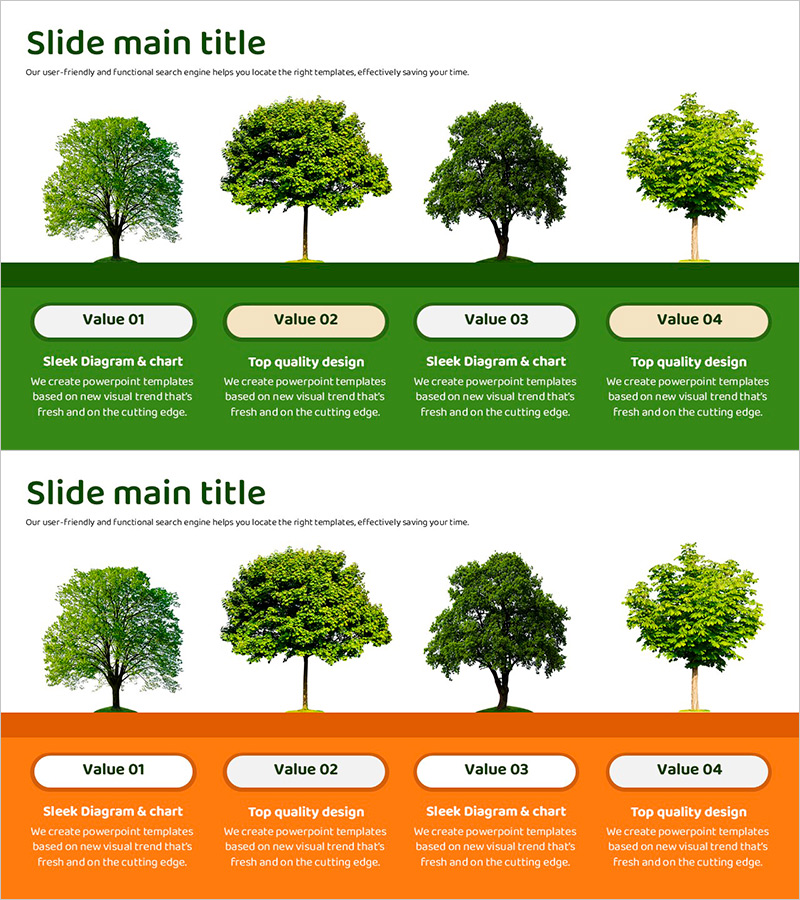 나무별 특징 설명 슬라이드 – 생명력과 다양성
