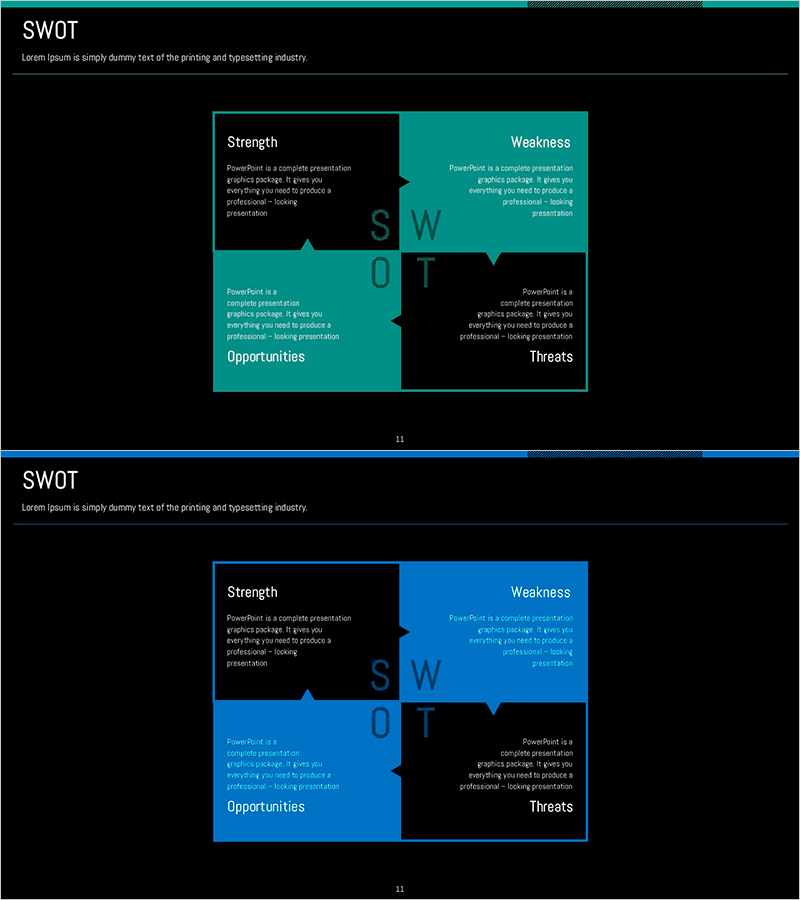 퍼즐 연결형 SWOT 분석 슬라이드 - 비즈니스 전략의 시작