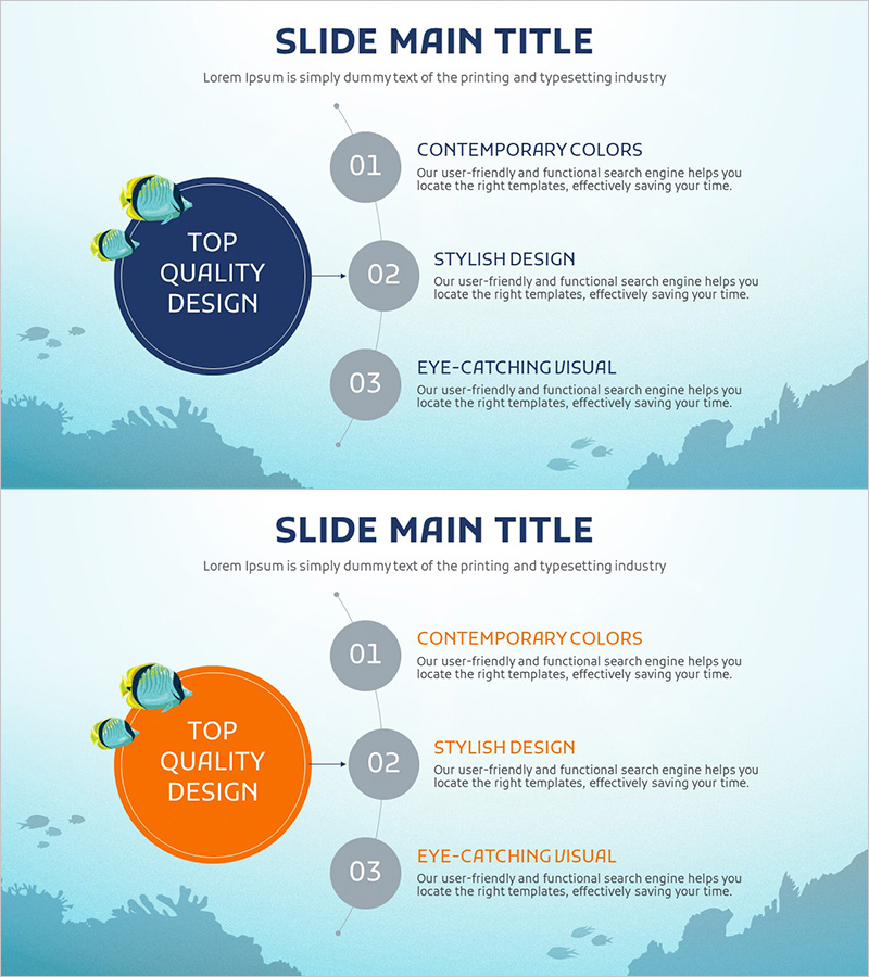 바다와이드 피피티 단계 다이어그램 - 사업 전략과 서비스 실행