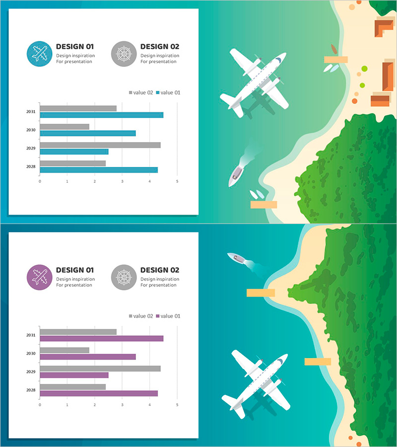 비행기 이용객 추이를 시각화한 가로막대 그래프 슬라이드