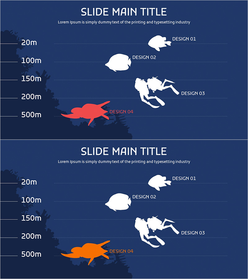 수심 깊이에 따른 생물 실루엣 – 해양 생태계 이해를 위한 차별화된 디자인
