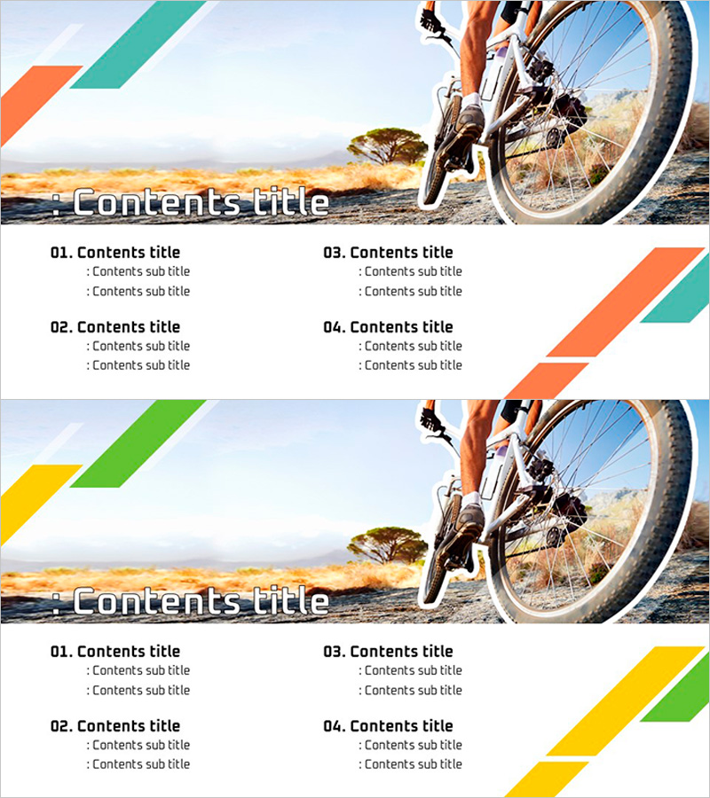 자전거 운동 PPT 목차 템플릿 – 활동의 시작을 밝히다