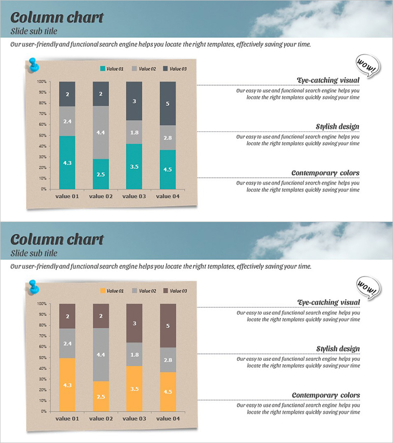 마케팅 계획 및 전략 세분형 세로막대그래프 – 블루와 옐로우