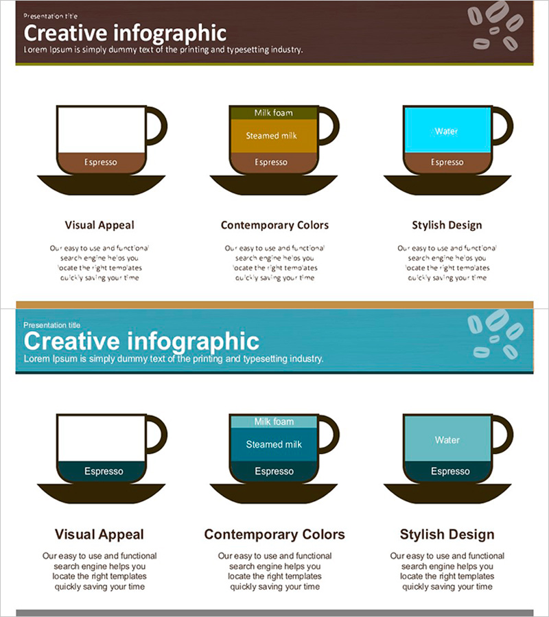 커피잔 일러스트 및 구성 요소 소개 - 고품격 인포그래픽