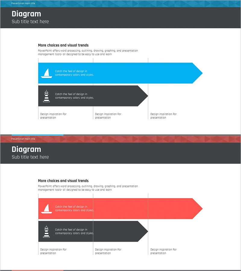 항해 여행 사업 추진방향 화살표 슬라이드 – 파랑과 빨강