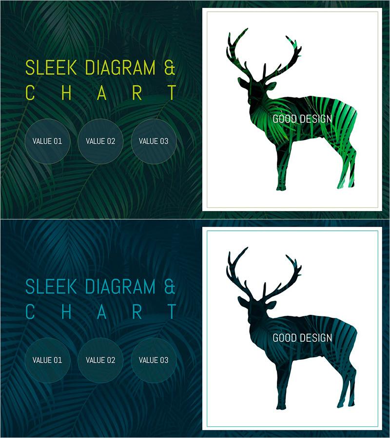 자연과 사슴 순록 실루엣 – 생명의 아름다움을 담은 PPT 템플릿