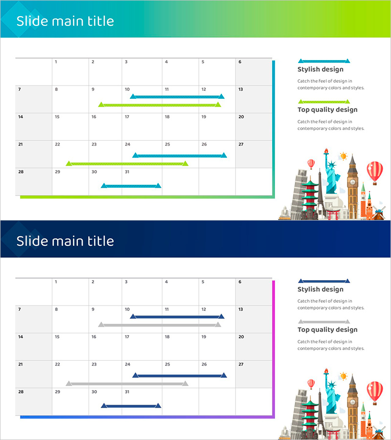 블루 그라데이션 여행 일정표 – 효율적인 사업 관리