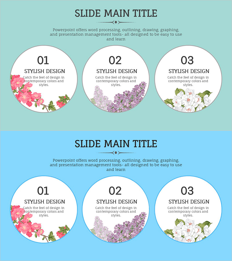 꽃 와이드 PPT 폐쇄형 다이어그램 – 사업 비전과 목표 명확화