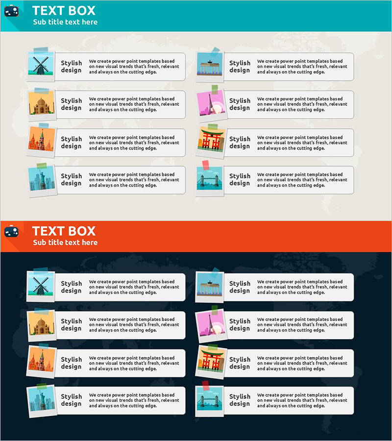 세계 여행지 사진과 특징으로 보는 다이어그램 PPT 슬라이드