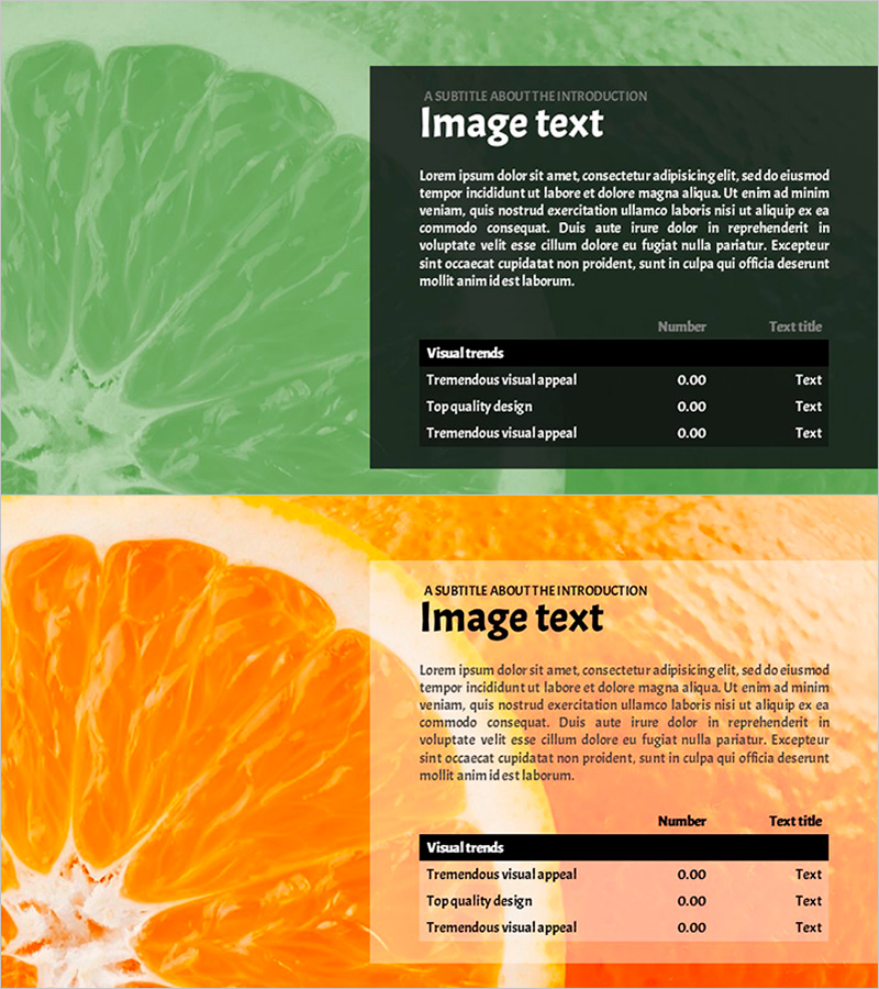 오렌지 배경의 텍스트 박스 슬라이드