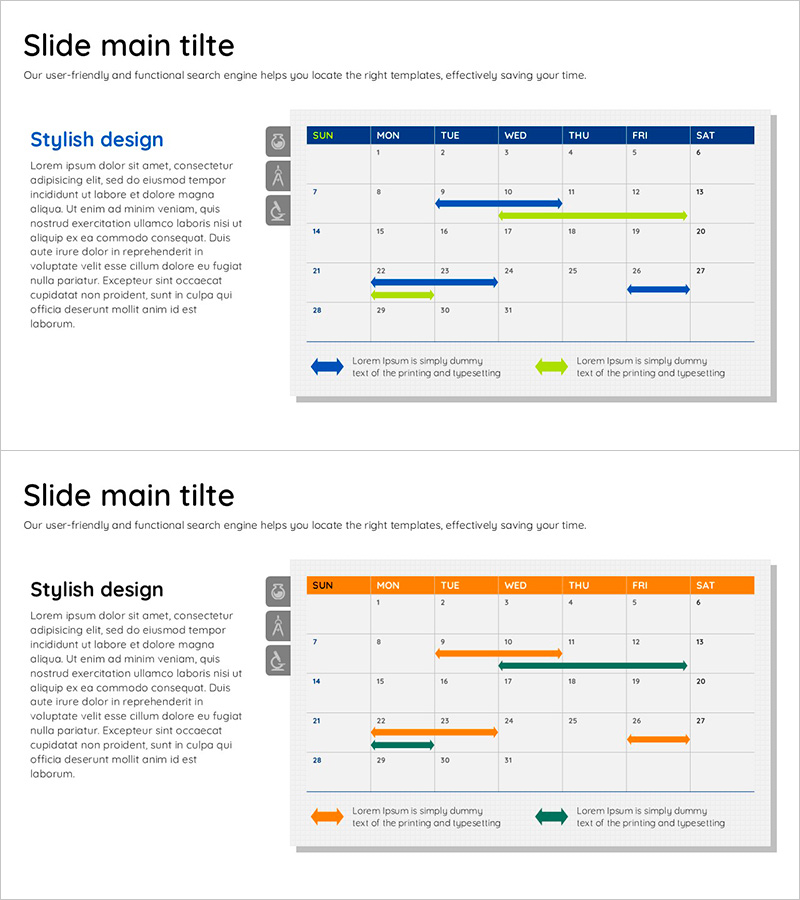 네이비 오렌지 일정표 슬라이드 – 효율적인 사업 관리