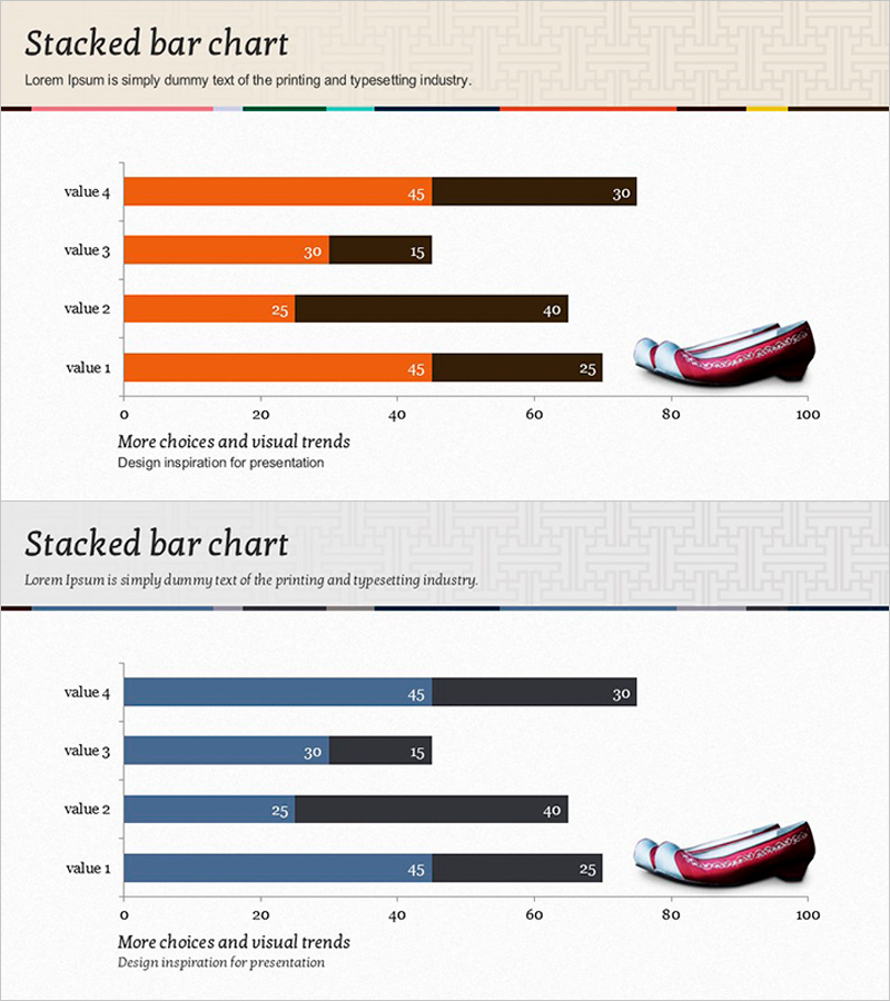 브라운 블루 심플한 스택형 그래프 - 시각적 데이터 제공