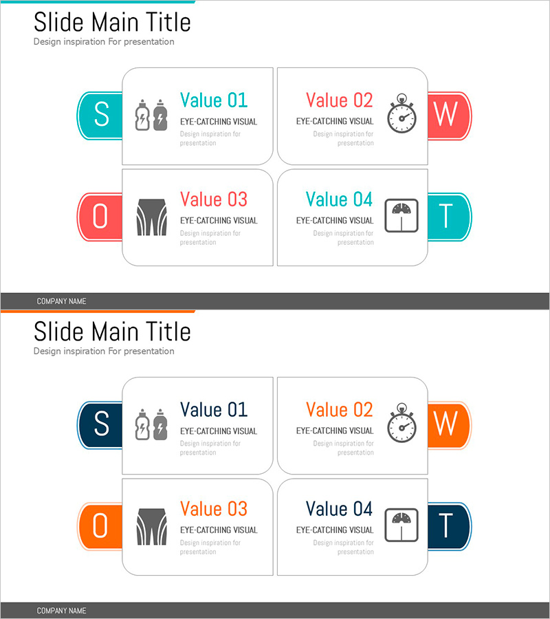 운동 SWOT 분석 슬라이드 – 데이터와 시각화의 조화
