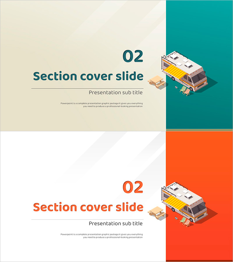 간지 있는 캠핑 아이소매트릭 섹션 슬라이드 템플릿