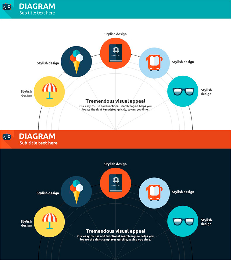세계 여행 확산 다이어그램 – 비전과 전략을 담은 프레젠테이션