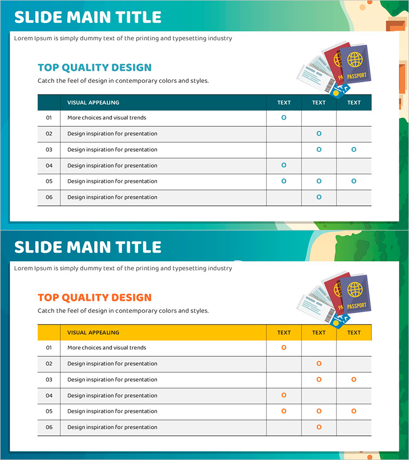 출입국 체크리스트 PPT 템플릿: 효과적인 다이어그램 및 정보 전달