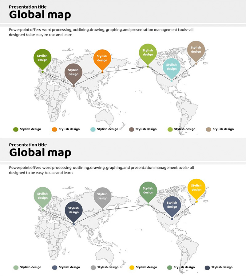 오렌지 옐로우 지도위치 표시 – 글로벌 네트워크 인디케이터