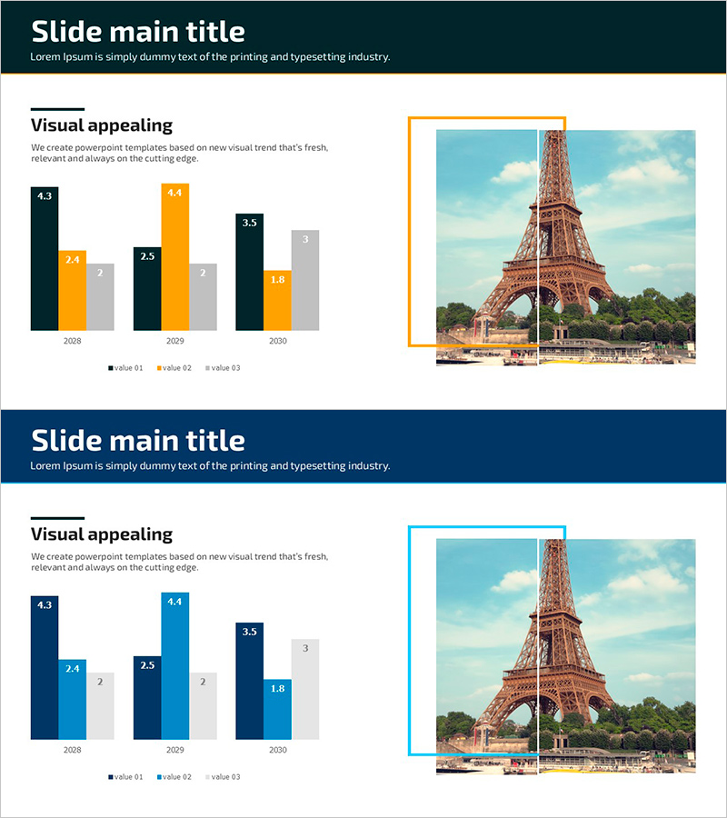 유럽 관광 수요 조사를 위한 세로막대 그래프 슬라이드 템플릿