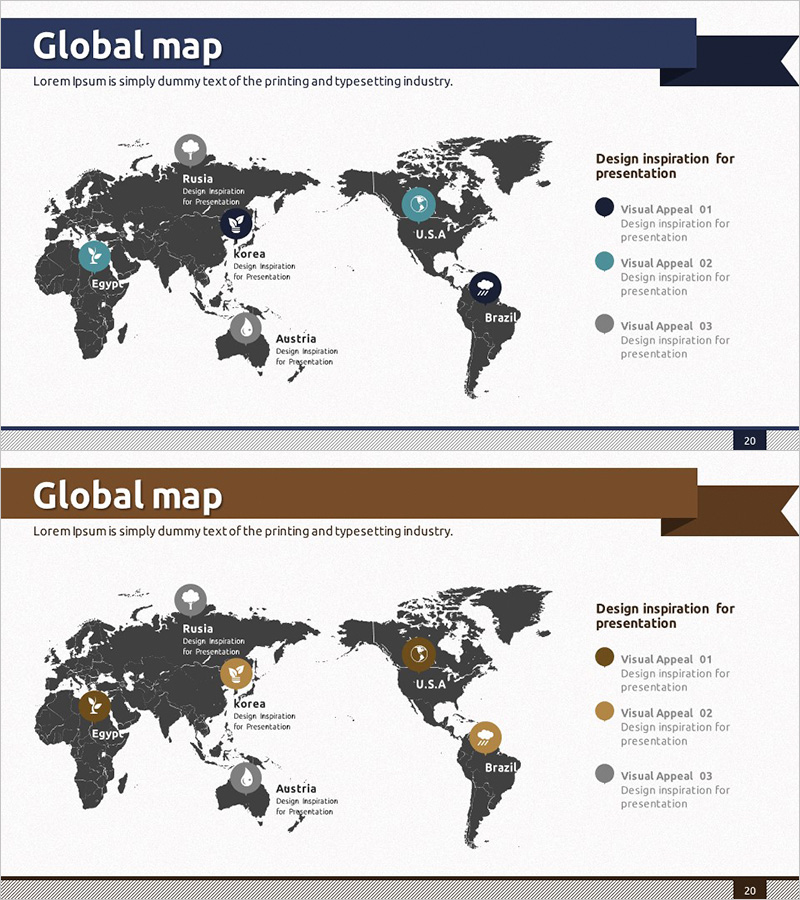 환경 보호를 주제로 한 세계지도 슬라이드 – 파랑과 갈색 톤