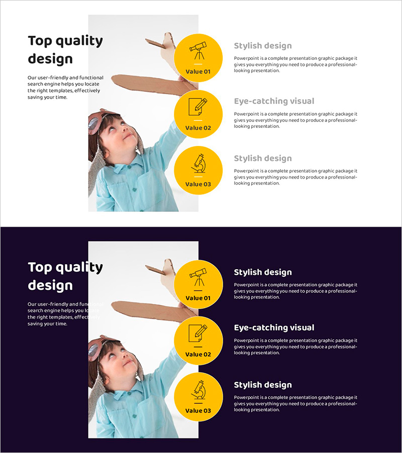 현미경 아이콘과 텍스트 박스로 제품 제공 정보 전달