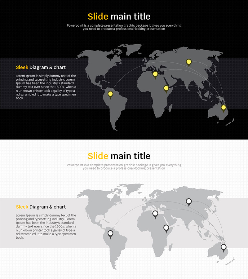 모던 다이어그램으로 세계 네트워크를 시각화한 PPT