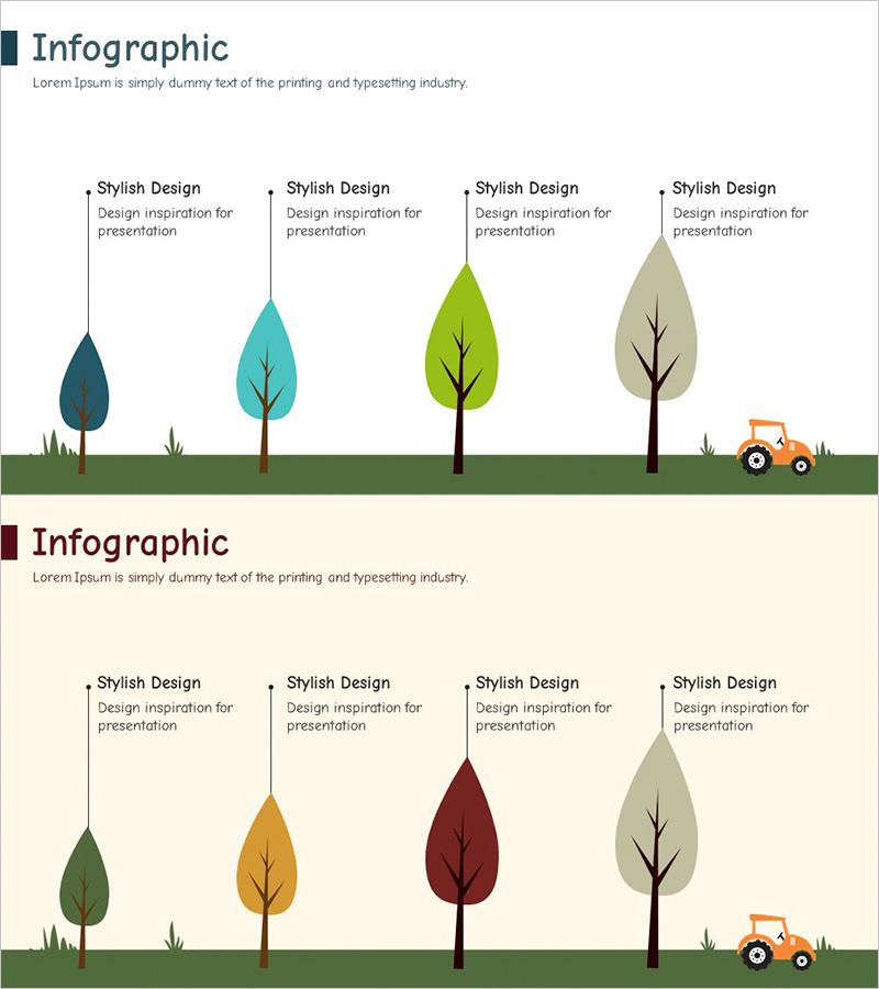 나무 숲 인포그래픽 슬라이드 블루 그린 – 비즈니스 전략 개요