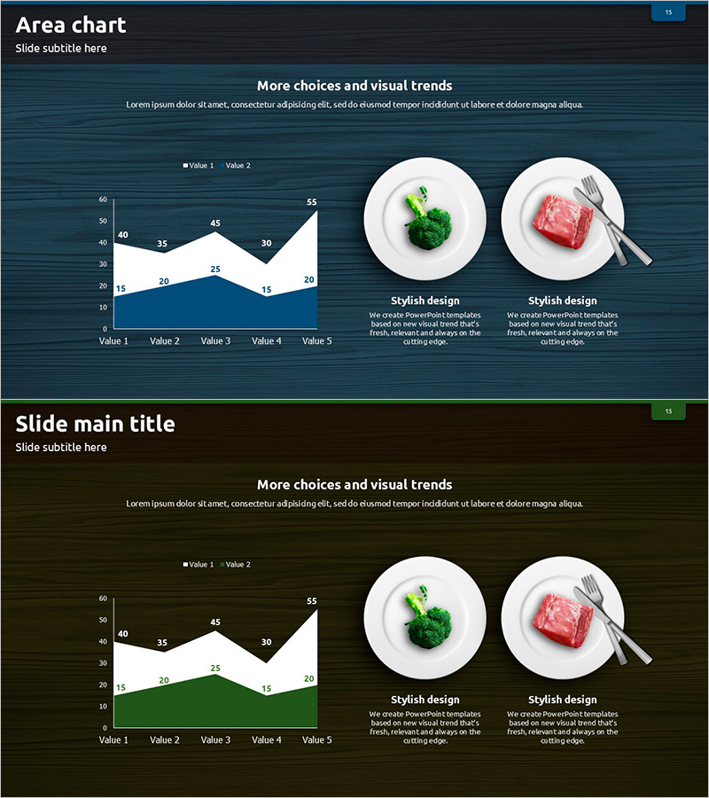 건강한 식재료와 영역형 차트