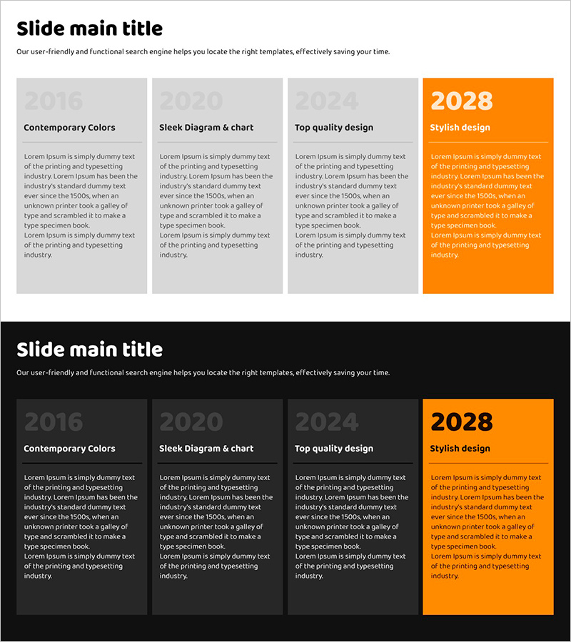 향후 계획 오렌지 박스로 시각화된 미래 전략