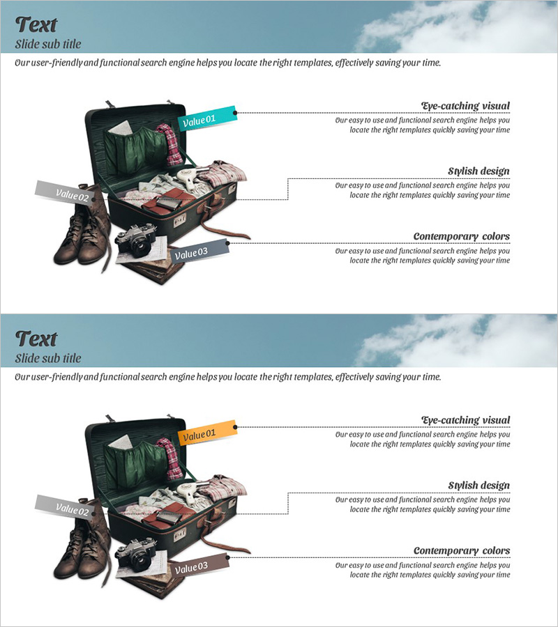 제품 소개 다이어그램 – 블루와 옐로우 조화