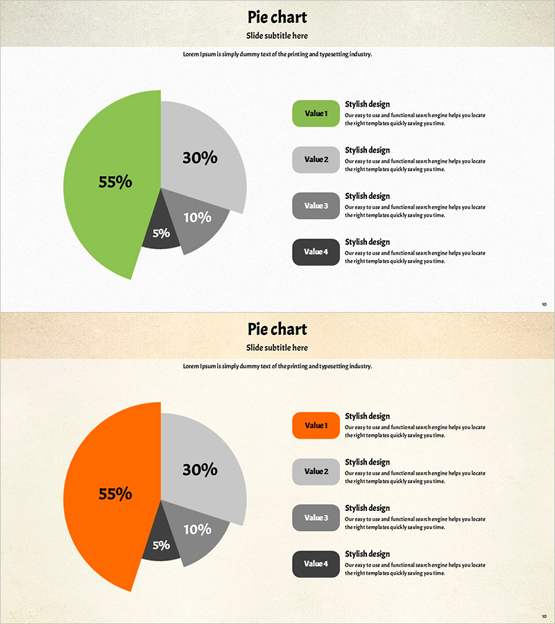 생동감있는 그린 오렌지 파이차트