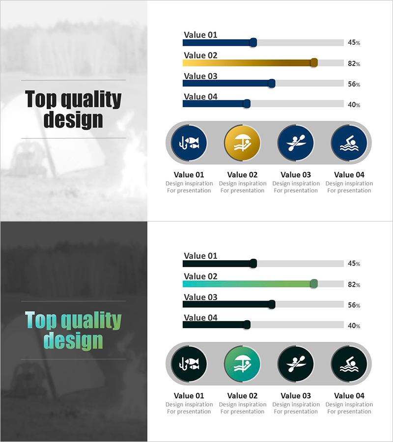 수상 활동 선호도를 시각화한 클러스터형 슬라이드